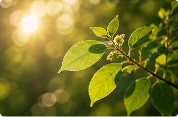 Sunlight through green leaves